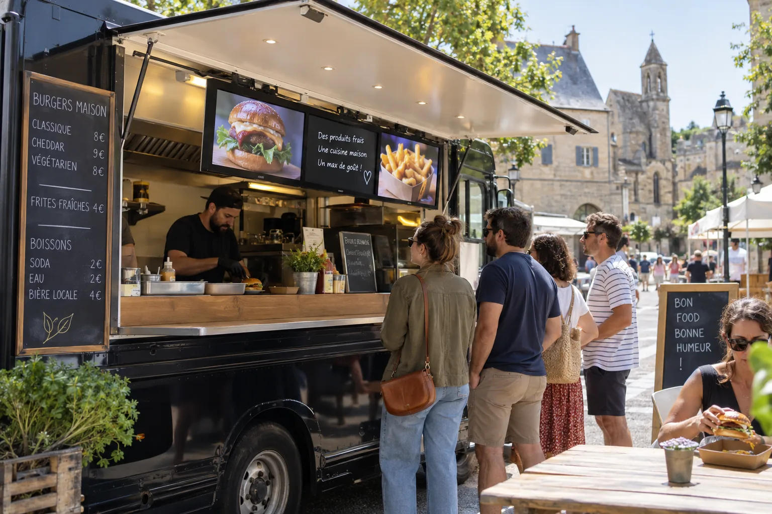 Mise en situation d’écrans d’affichage dynamique : food truck.